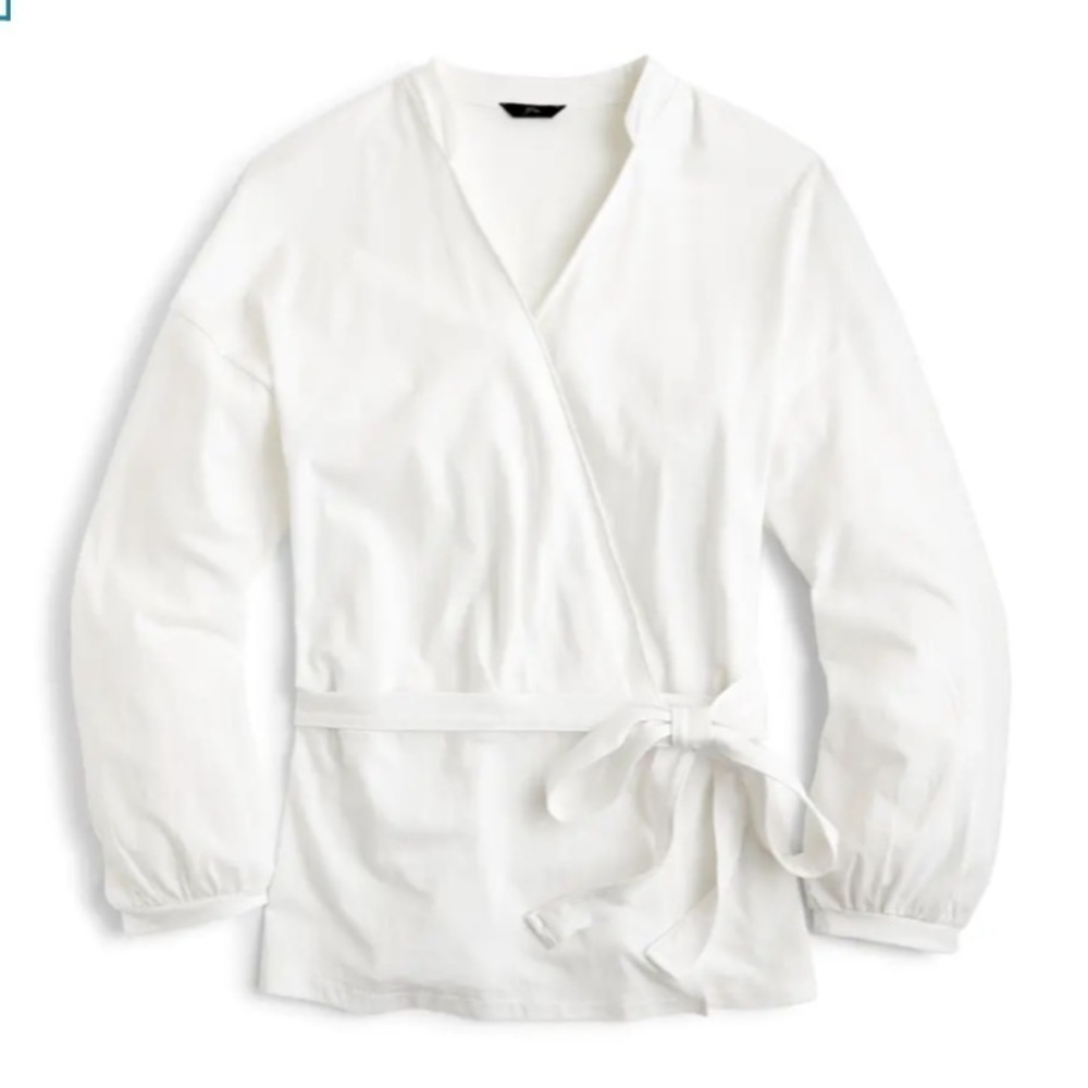 J. Crew White Cotton Wrap Top with Collar